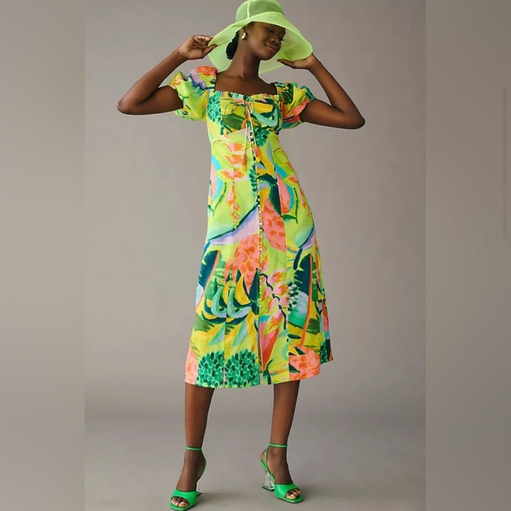 Like New Farm Rio Printed Puff Sleeve Dress in Fruit Brush